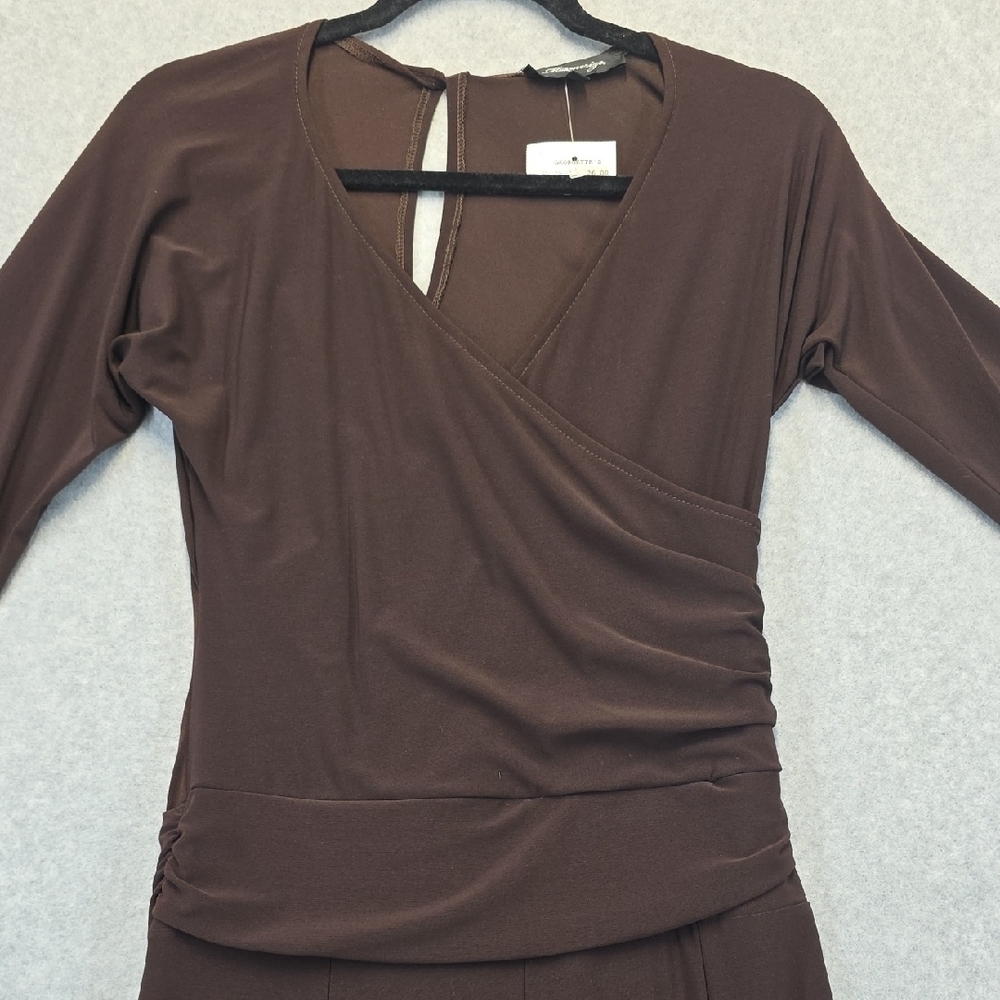 Mesmerize Brown Fit & Flare Midi Dress S NWT 3/4 Sleeve Wrap Style - Picture 3 of 11